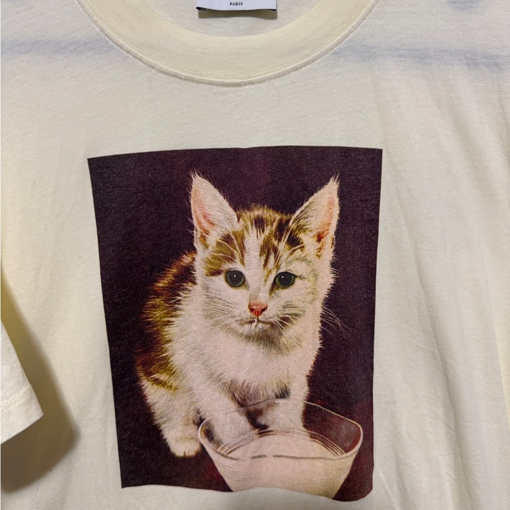 Sandro Men’s Cream T-Shirt with Cat Print